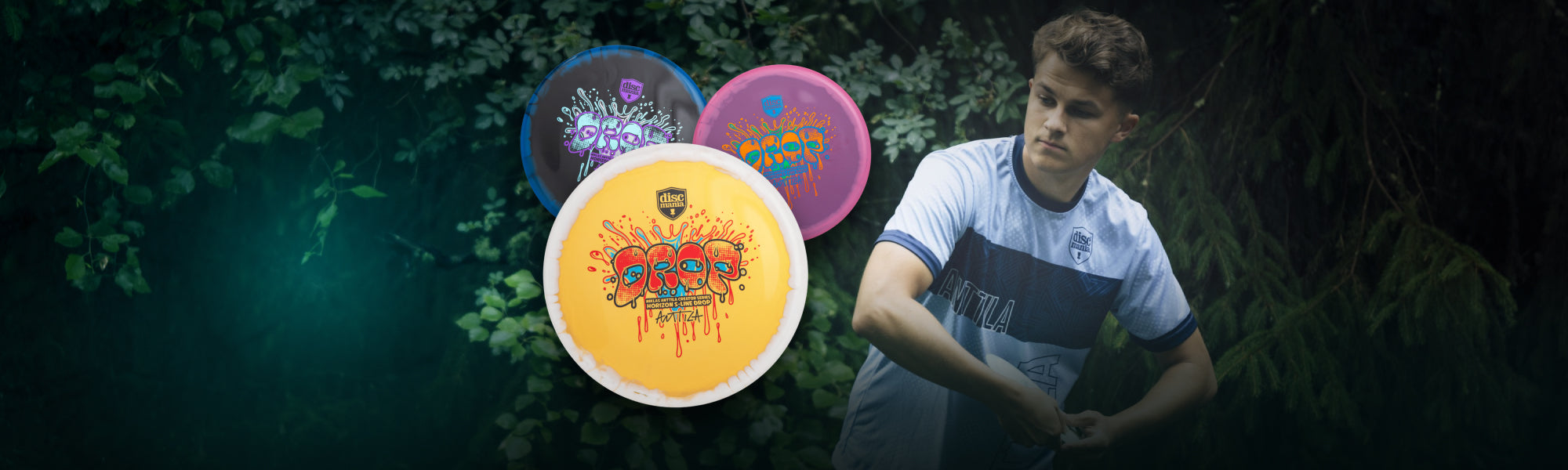 Niklas Anttila's Creator Series approach disc: low profile, flat, and overstable, in a stunning two-tone Horizon S-Line plastic. It can handle high throwing power without turning over, flies straight with control, and lands accurately with a reliable fade. Every disc purchased directly supports Niklas Anttila's touring season.